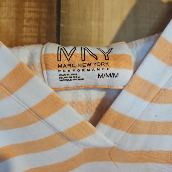 Marc New York Performance Women's Stripe Roll Sleeve Fleece Tunic Orange Medium - Picture 2 of 2